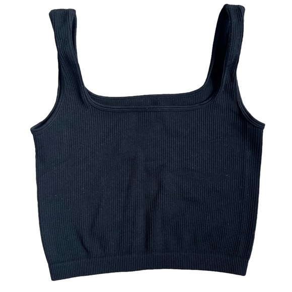 BLACK SEAMLESS RIBBED KNIT CROPPED SQUARE NECK TANK TOP SIZE SMALL - Picture 6 of 7